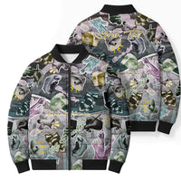 Personalized Made By Human Imperfect Statue Faces Bomber Puffer Jacket Handmade Look Grunge Collage Pop Art