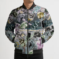 Personalized Made By Human Imperfect Statue Faces Bomber Puffer Jacket Handmade Look Grunge Collage Pop Art