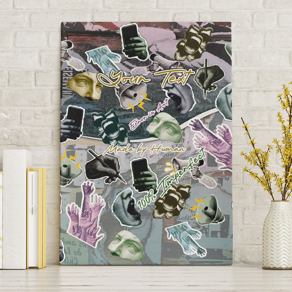 Personalized Made By Human Imperfect Statue Faces Canvas Wall Art Handmade Look Grunge Collage Pop Art