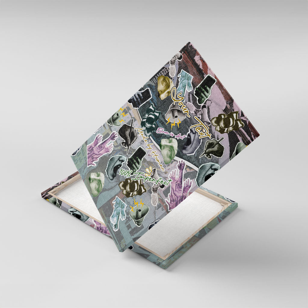 Personalized Made By Human Imperfect Statue Faces Canvas Wall Art Handmade Look Grunge Collage Pop Art