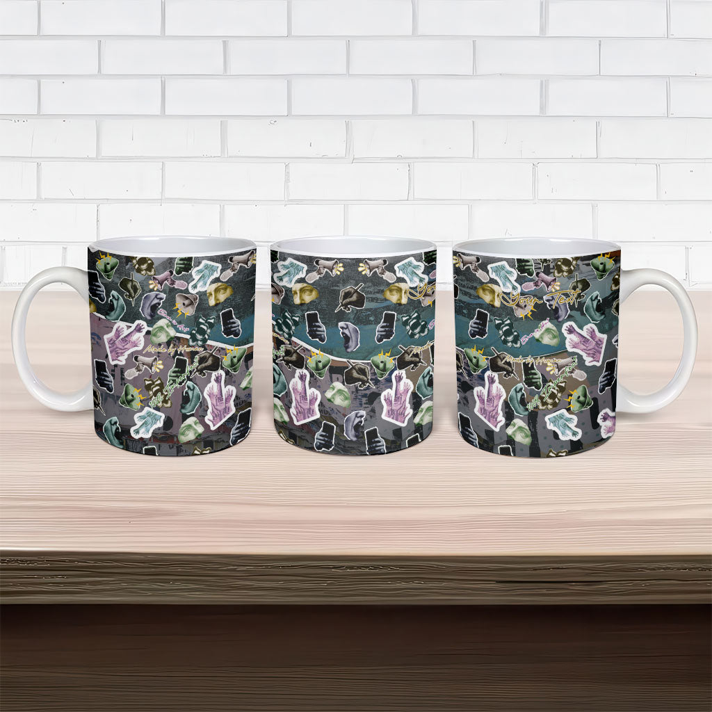 Personalized Made By Human Imperfect Statue Faces Ceramic Mug Handmade Look Grunge Collage Pop Art