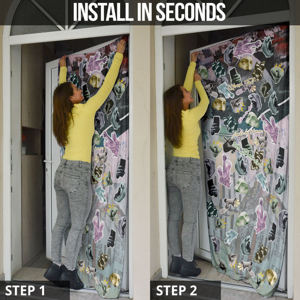 Personalized Made By Human Imperfect Statue Faces Door Cover Handmade Look Grunge Collage Pop Art