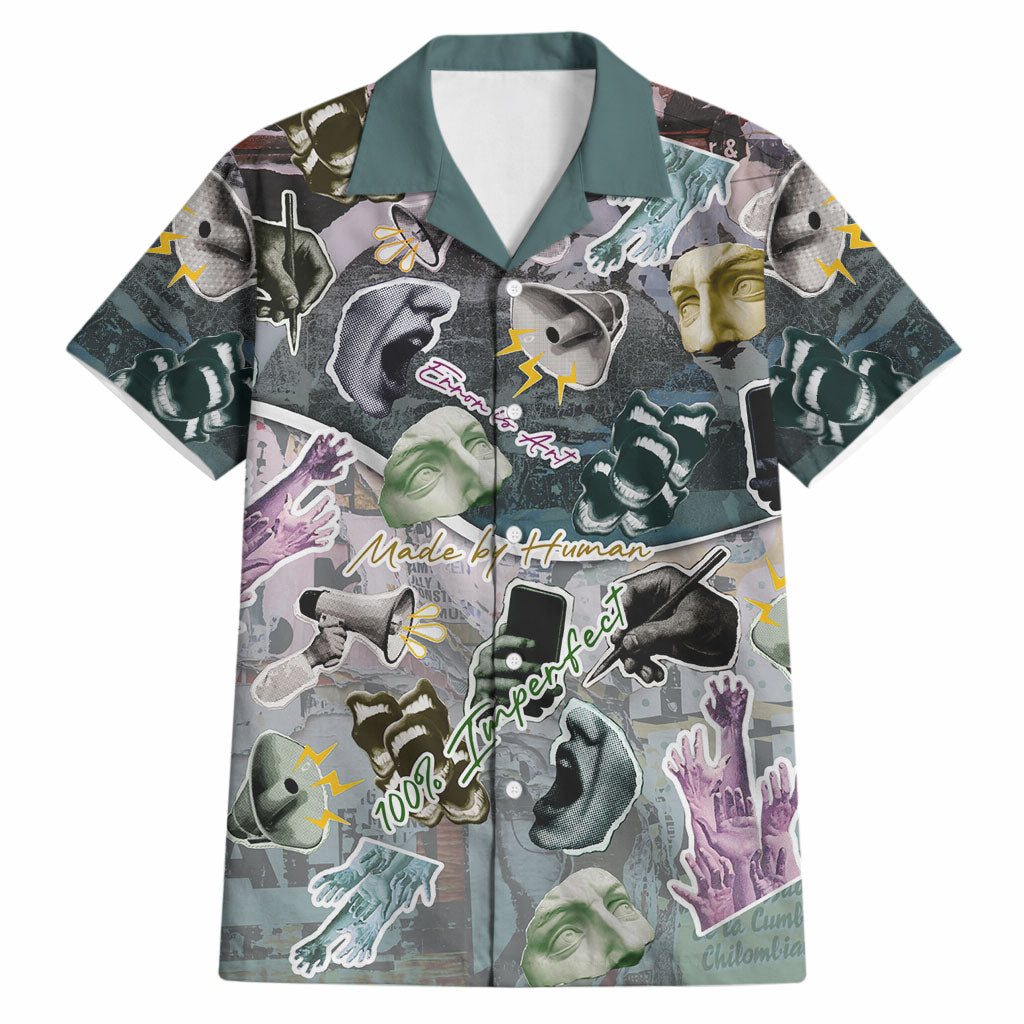 Personalized Made By Human Imperfect Statue Faces Hawaiian Shirt Handmade Look Grunge Collage Pop Art