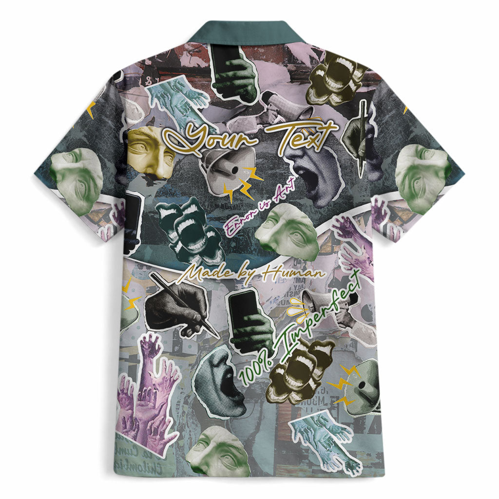 Personalized Made By Human Imperfect Statue Faces Hawaiian Shirt Handmade Look Grunge Collage Pop Art