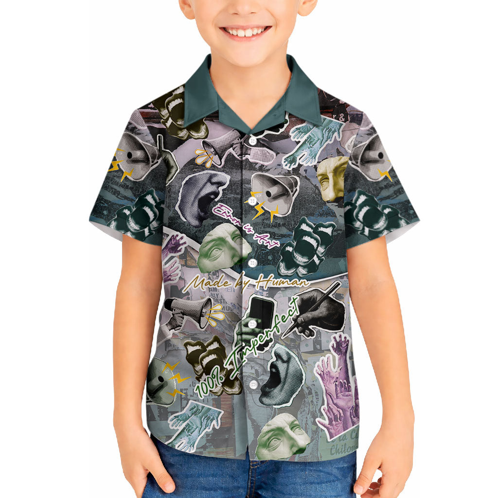 Personalized Made By Human Imperfect Statue Faces Hawaiian Shirt Handmade Look Grunge Collage Pop Art