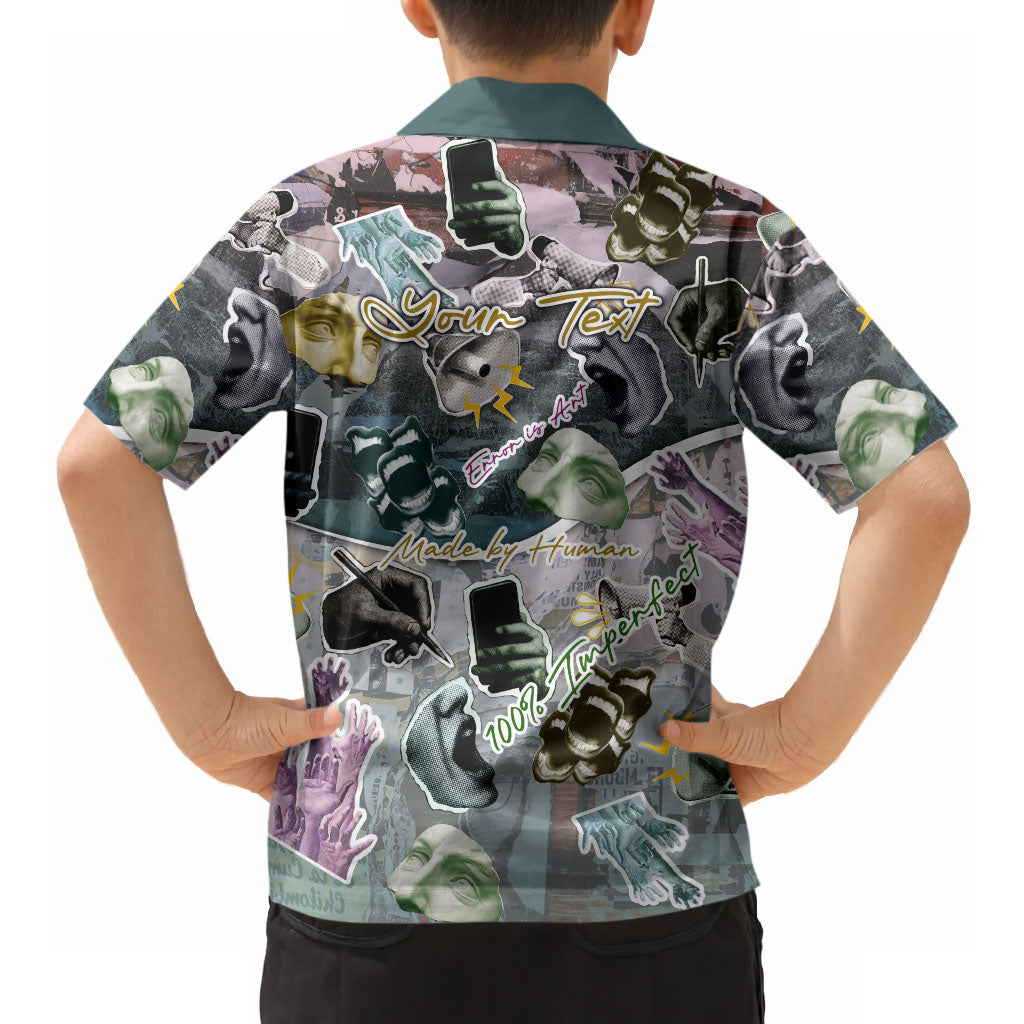 Personalized Made By Human Imperfect Statue Faces Hawaiian Shirt Handmade Look Grunge Collage Pop Art