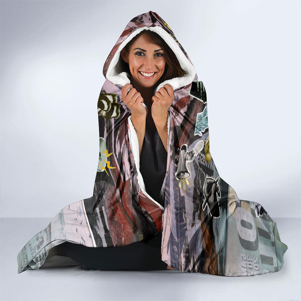 Personalized Made By Human Imperfect Statue Faces Hooded Blanket Handmade Look Grunge Collage Pop Art