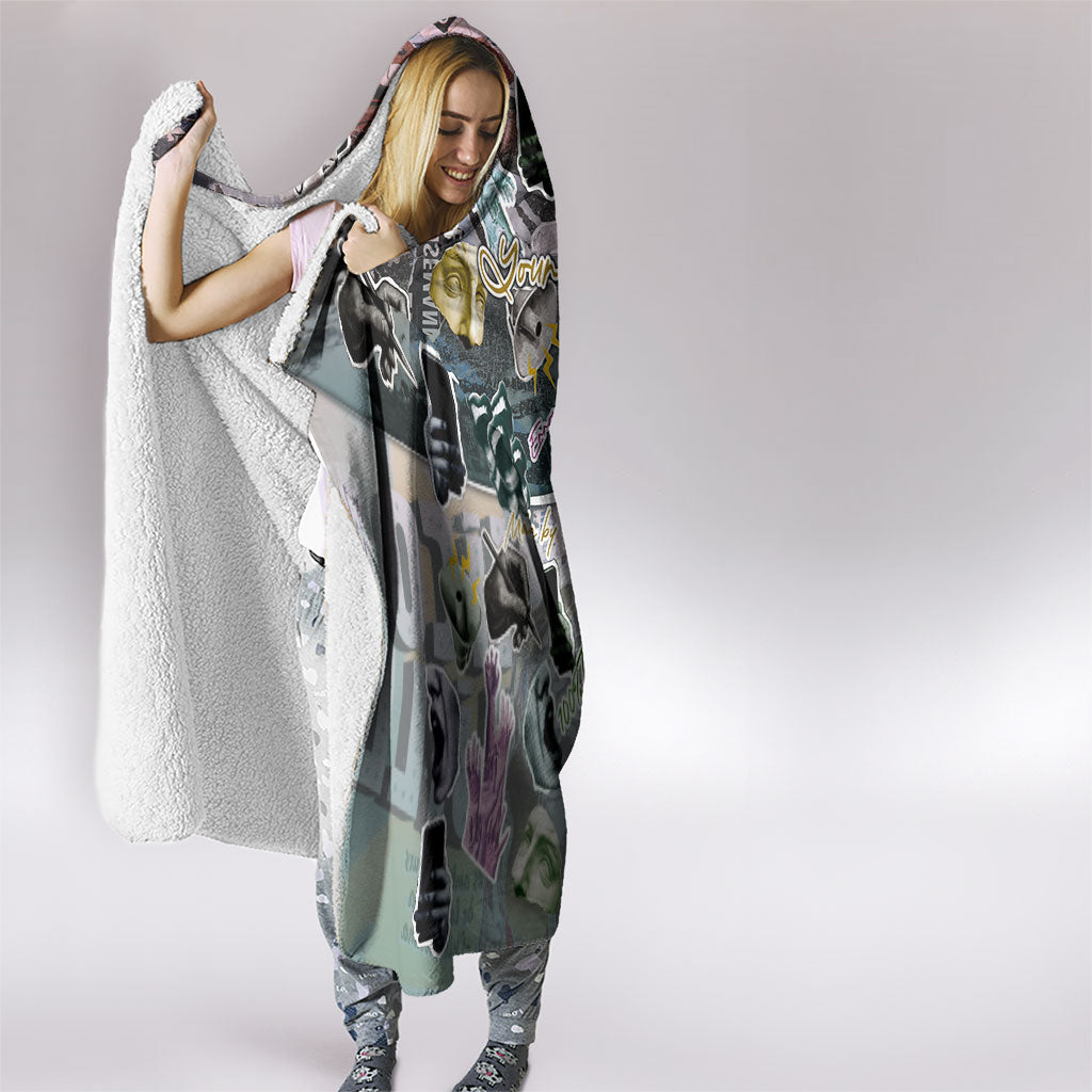 Personalized Made By Human Imperfect Statue Faces Hooded Blanket Handmade Look Grunge Collage Pop Art