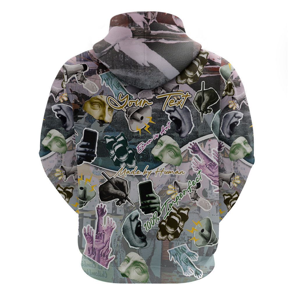 Personalized Made By Human Imperfect Statue Faces Hoodie Handmade Look Grunge Collage Pop Art