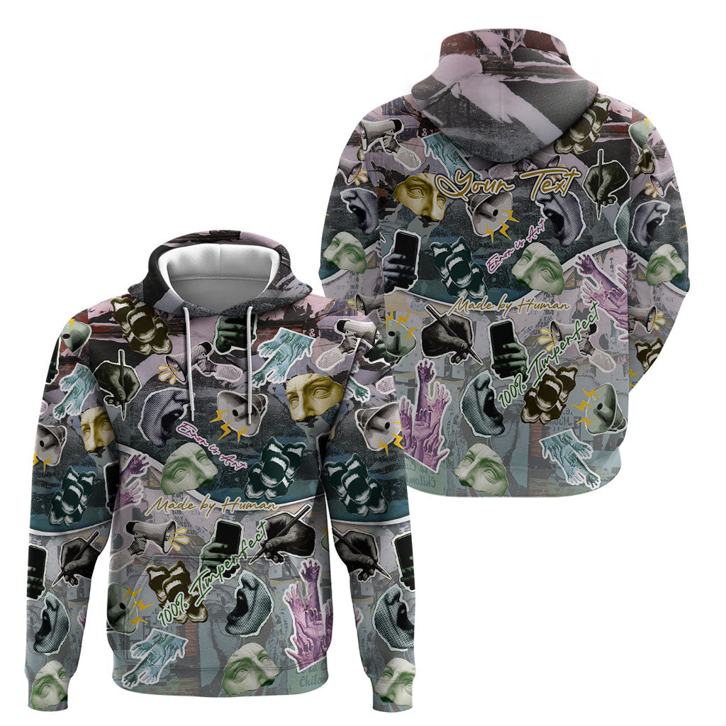 Personalized Made By Human Imperfect Statue Faces Hoodie Handmade Look Grunge Collage Pop Art