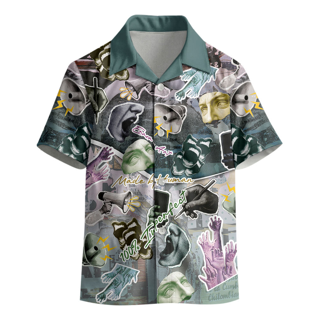 Personalized Made By Human Imperfect Statue Faces Kid Hawaiian Shirt Handmade Look Grunge Collage Pop Art
