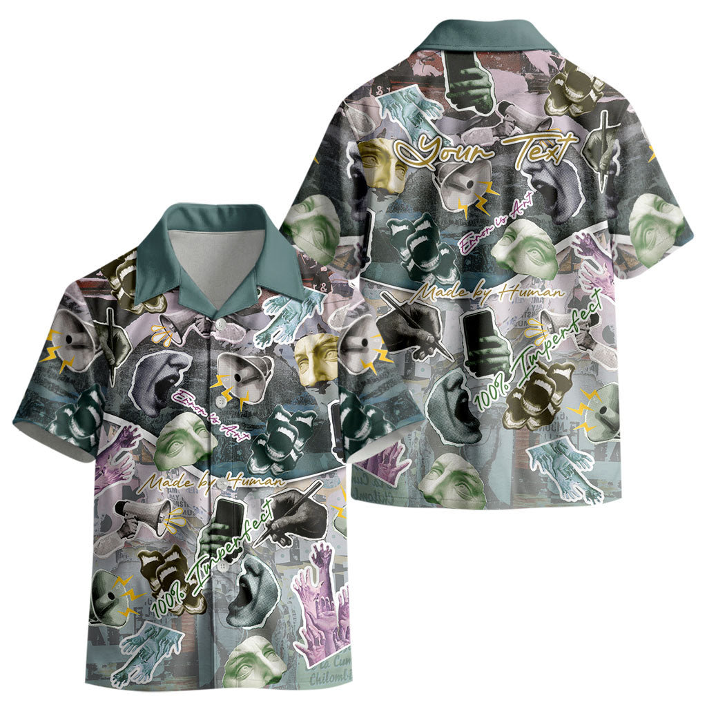 Personalized Made By Human Imperfect Statue Faces Kid Hawaiian Shirt Handmade Look Grunge Collage Pop Art