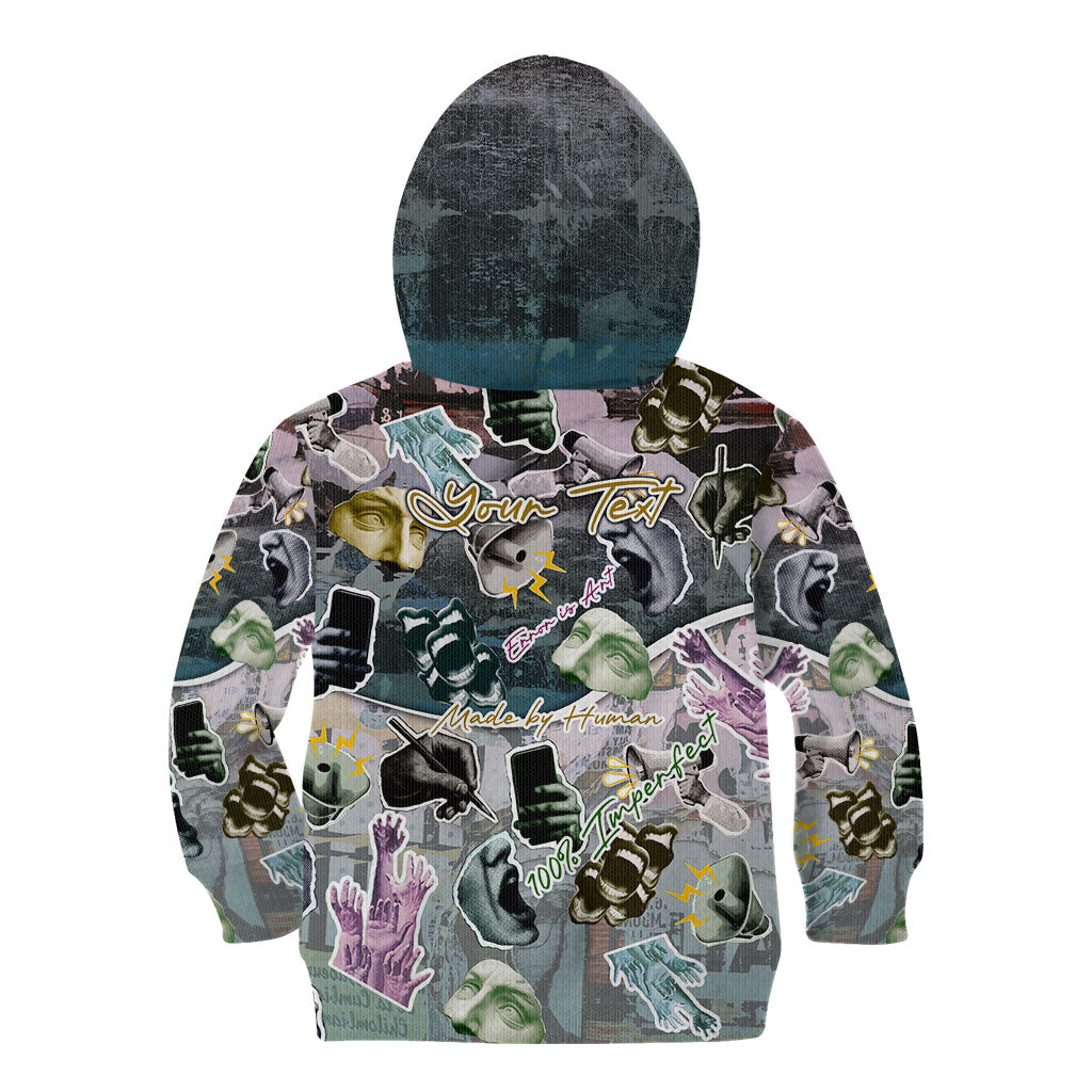 Personalized Made By Human Imperfect Statue Faces Kid Hoodie Handmade Look Grunge Collage Pop Art