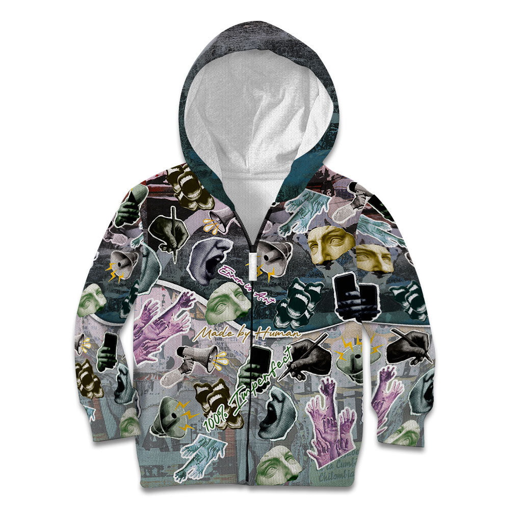 Personalized Made By Human Imperfect Statue Faces Kid Hoodie Handmade Look Grunge Collage Pop Art