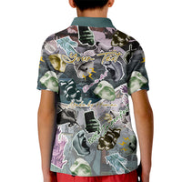 Personalized Made By Human Imperfect Statue Faces Kid Polo Shirt Handmade Look Grunge Collage Pop Art