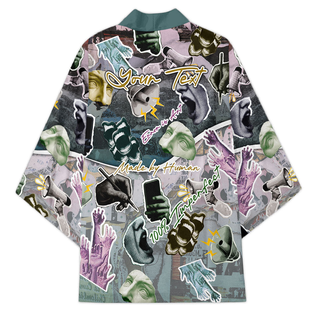 Personalized Made By Human Imperfect Statue Faces Kimono Handmade Look Grunge Collage Pop Art