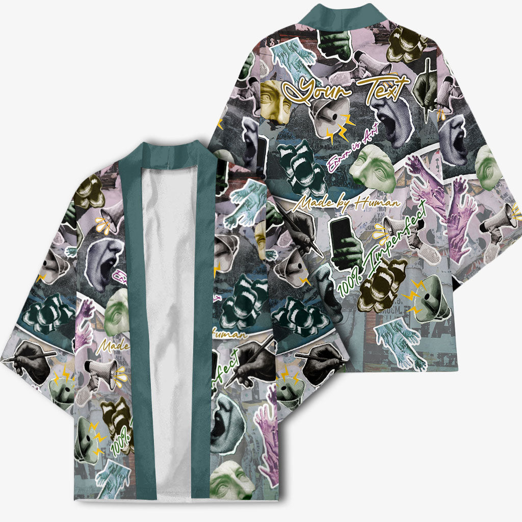 Personalized Made By Human Imperfect Statue Faces Kimono Handmade Look Grunge Collage Pop Art