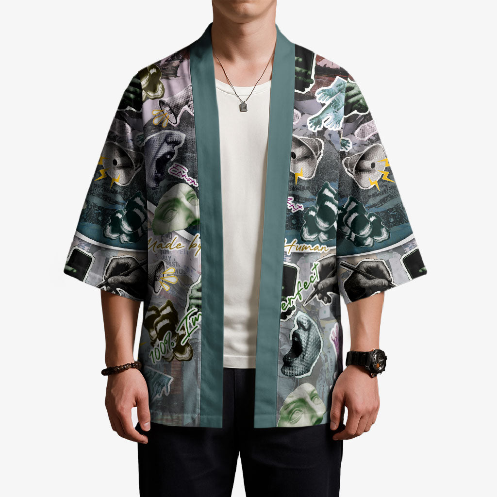 Personalized Made By Human Imperfect Statue Faces Kimono Handmade Look Grunge Collage Pop Art