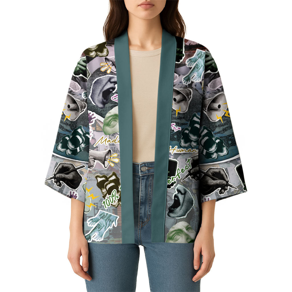 Personalized Made By Human Imperfect Statue Faces Kimono Handmade Look Grunge Collage Pop Art