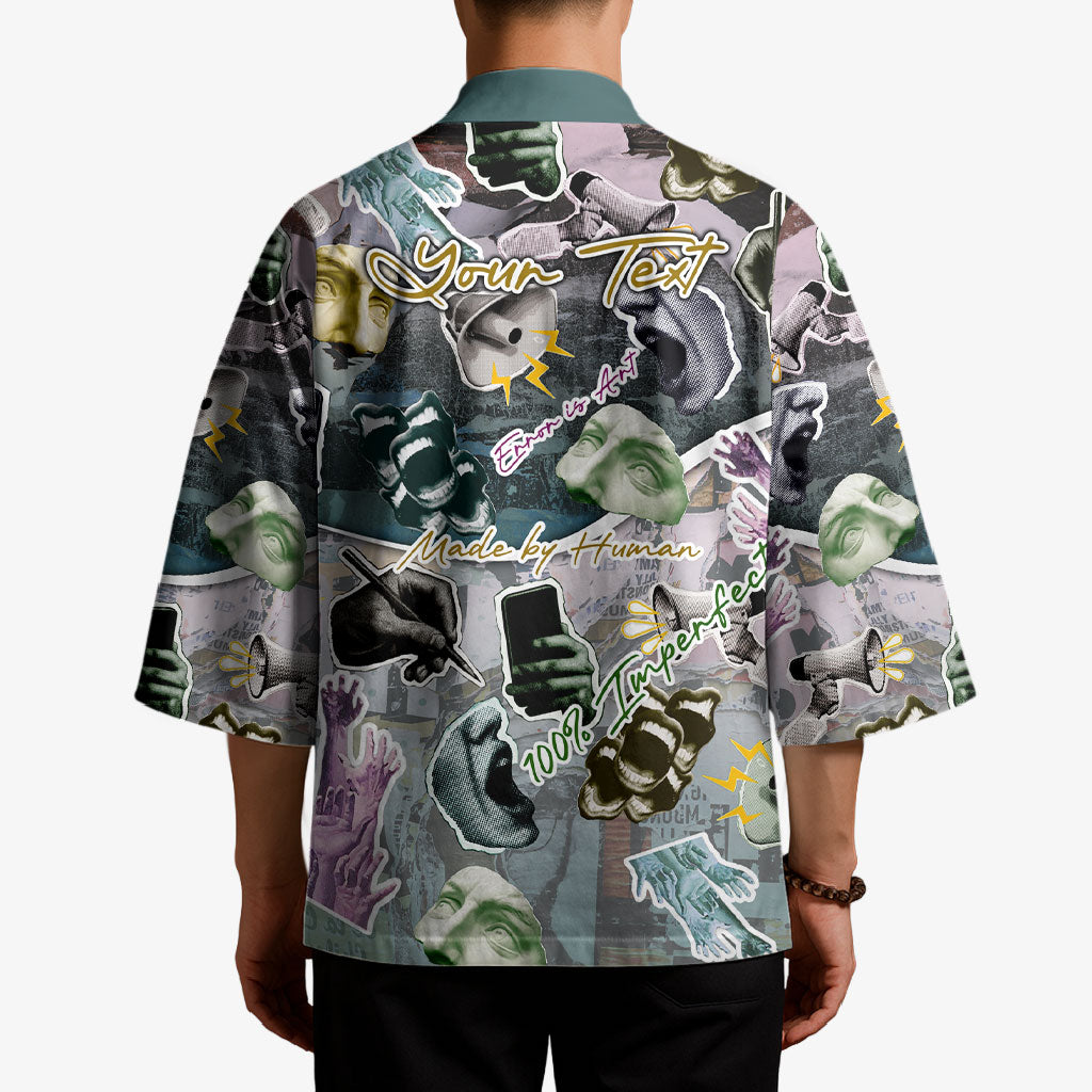 Personalized Made By Human Imperfect Statue Faces Kimono Handmade Look Grunge Collage Pop Art