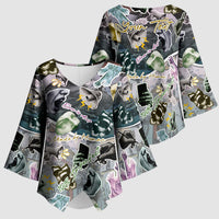 Personalized Made By Human Imperfect Statue Faces Kimono Sleeve Blouse Handmade Look Grunge Collage Pop Art