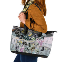 Personalized Made By Human Imperfect Statue Faces Leather Tote Bag Handmade Look Grunge Collage Pop Art