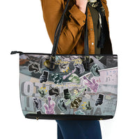 Personalized Made By Human Imperfect Statue Faces Leather Tote Bag Handmade Look Grunge Collage Pop Art