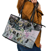 Personalized Made By Human Imperfect Statue Faces Leather Tote Bag Handmade Look Grunge Collage Pop Art
