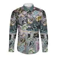 Personalized Made By Human Imperfect Statue Faces Long Sleeve Button Shirt Handmade Look Grunge Collage Pop Art