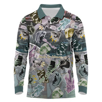 Personalized Made By Human Imperfect Statue Faces Long Sleeve Polo Shirt Handmade Look Grunge Collage Pop Art