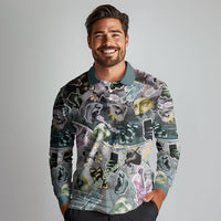 Personalized Made By Human Imperfect Statue Faces Long Sleeve Polo Shirt Handmade Look Grunge Collage Pop Art