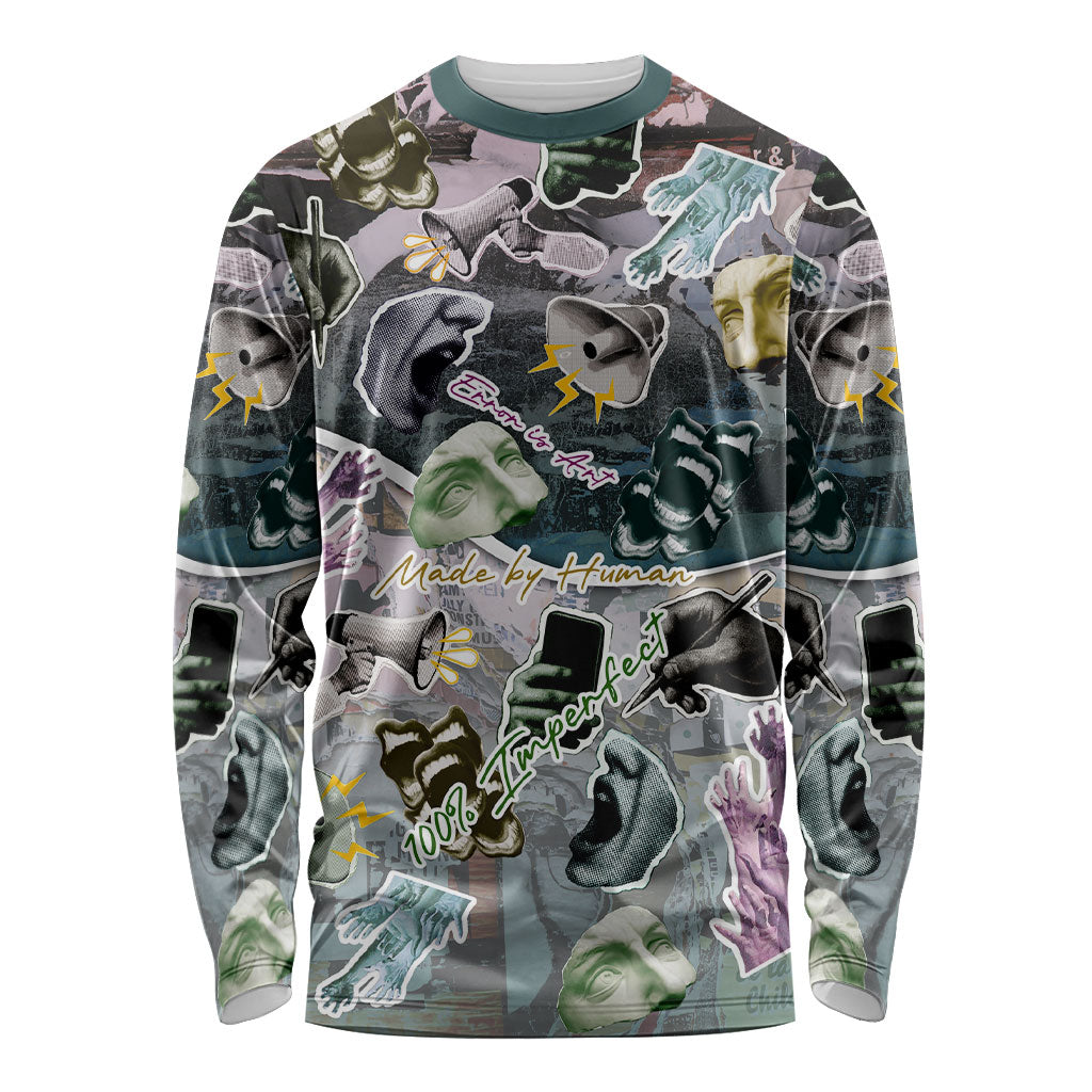 Personalized Made By Human Imperfect Statue Faces Long Sleeve Shirt Handmade Look Grunge Collage Pop Art