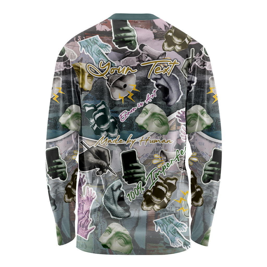 Personalized Made By Human Imperfect Statue Faces Long Sleeve Shirt Handmade Look Grunge Collage Pop Art