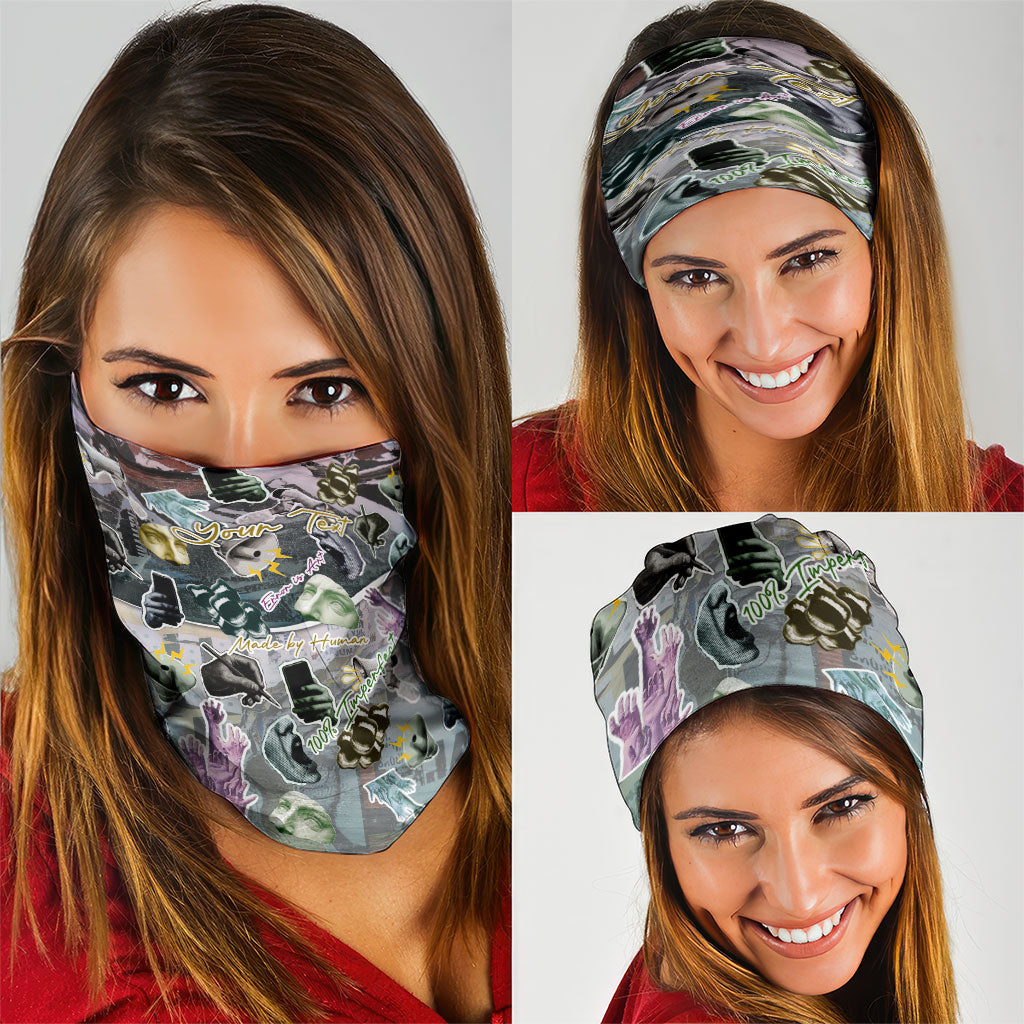 Personalized Made By Human Imperfect Statue Faces Neck Gaiter Handmade Look Grunge Collage Pop Art
