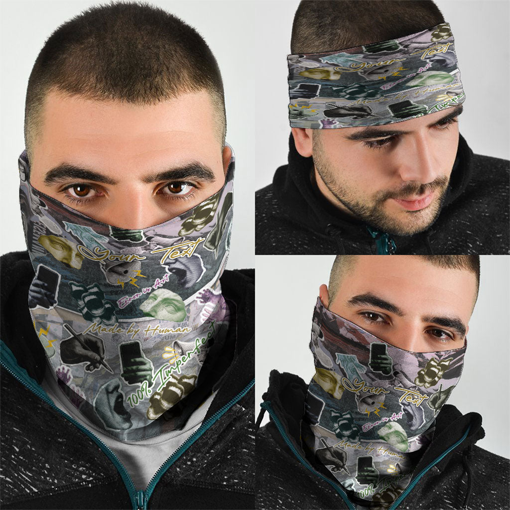 Personalized Made By Human Imperfect Statue Faces Neck Gaiter Handmade Look Grunge Collage Pop Art