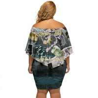 Personalized Made By Human Imperfect Statue Faces Off Shoulder Short Dress Handmade Look Grunge Collage Pop Art