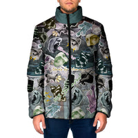 Personalized Made By Human Imperfect Statue Faces Padded Jacket Handmade Look Grunge Collage Pop Art