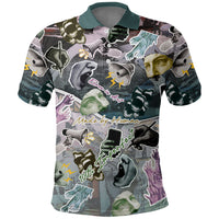 Personalized Made By Human Imperfect Statue Faces Polo Shirt Handmade Look Grunge Collage Pop Art
