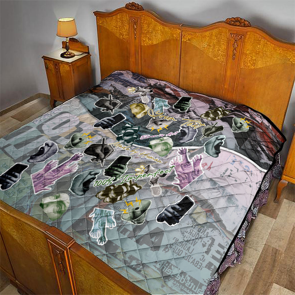 Personalized Made By Human Imperfect Statue Faces Quilt Handmade Look Grunge Collage Pop Art