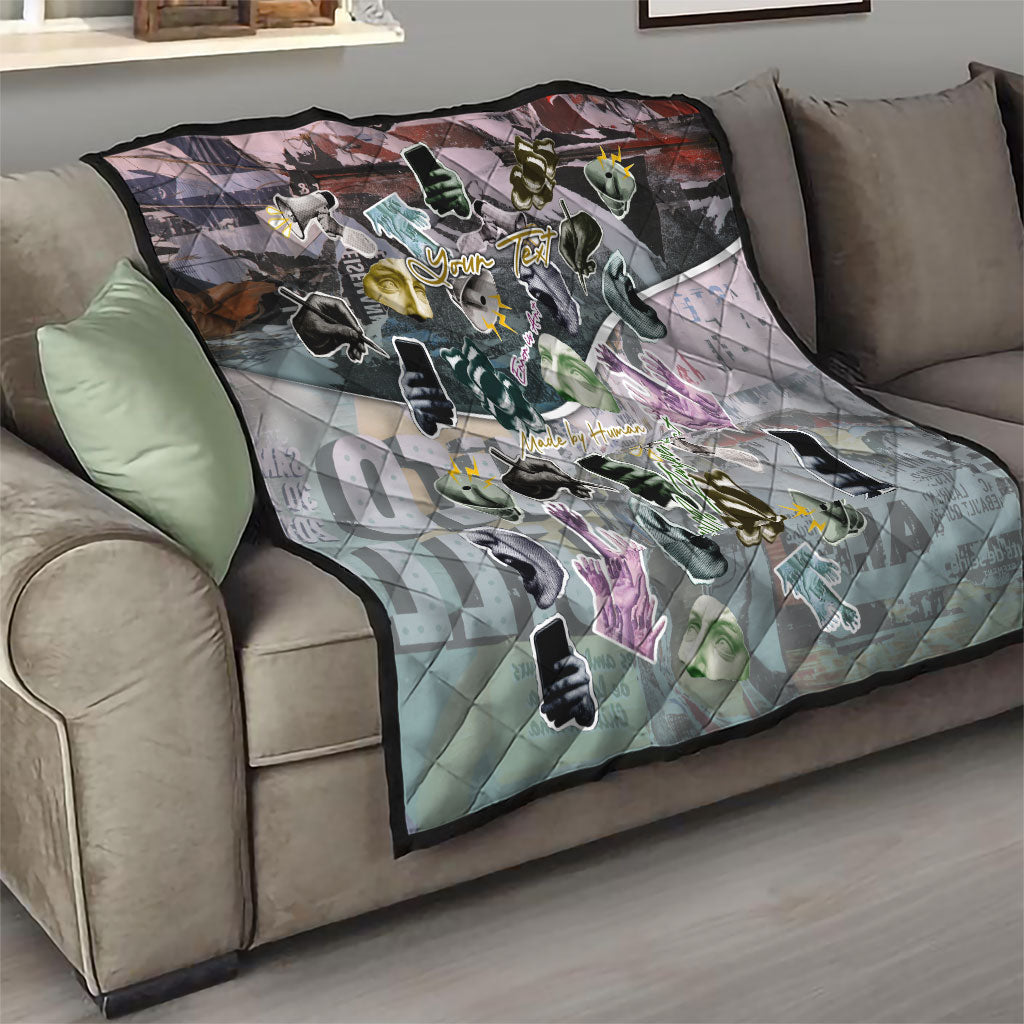 Personalized Made By Human Imperfect Statue Faces Quilt Handmade Look Grunge Collage Pop Art