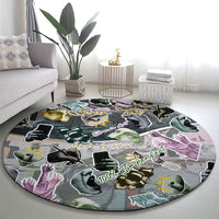 Personalized Made By Human Imperfect Statue Faces Round Carpet Handmade Look Grunge Collage Pop Art