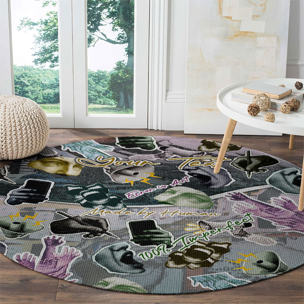 Personalized Made By Human Imperfect Statue Faces Round Carpet Handmade Look Grunge Collage Pop Art