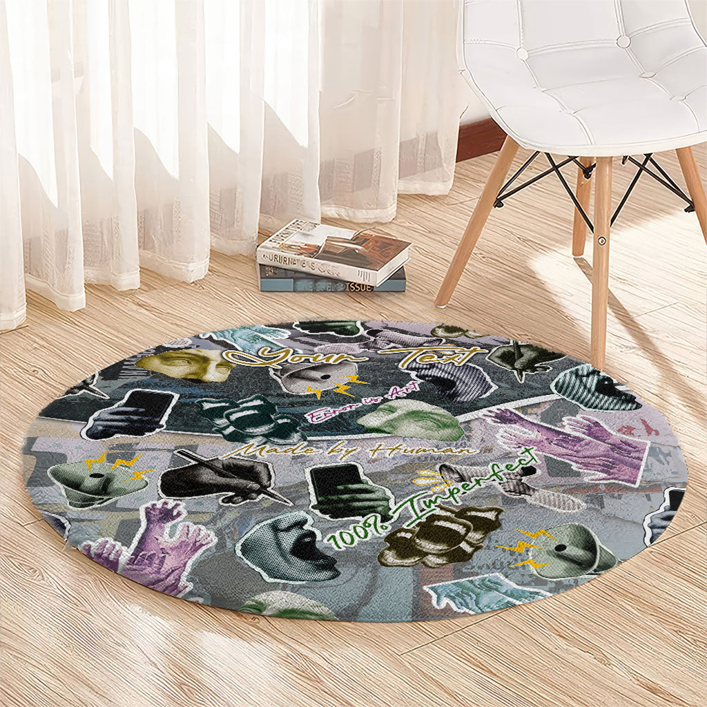 Personalized Made By Human Imperfect Statue Faces Round Carpet Handmade Look Grunge Collage Pop Art