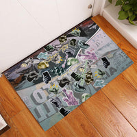 Personalized Made By Human Imperfect Statue Faces Rubber Doormat Handmade Look Grunge Collage Pop Art