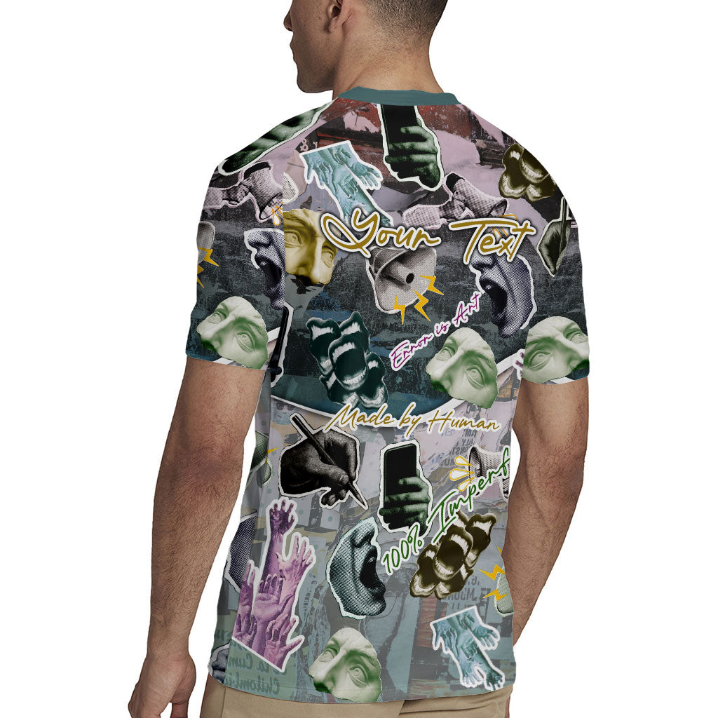 Personalized Made By Human Imperfect Statue Faces Rugby Jersey Handmade Look Grunge Collage Pop Art