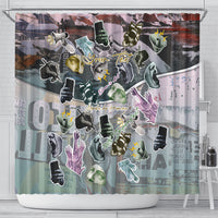 Personalized Made By Human Imperfect Statue Faces Shower Curtain Handmade Look Grunge Collage Pop Art