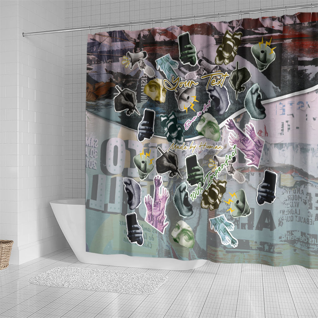 Personalized Made By Human Imperfect Statue Faces Shower Curtain Handmade Look Grunge Collage Pop Art
