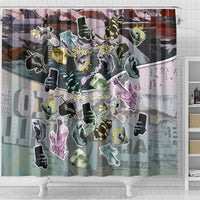 Personalized Made By Human Imperfect Statue Faces Shower Curtain Handmade Look Grunge Collage Pop Art