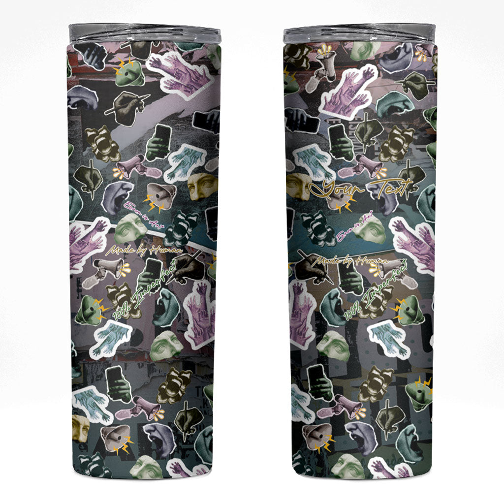 Personalized Made By Human Imperfect Statue Faces Skinny Tumbler Handmade Look Grunge Collage Pop Art