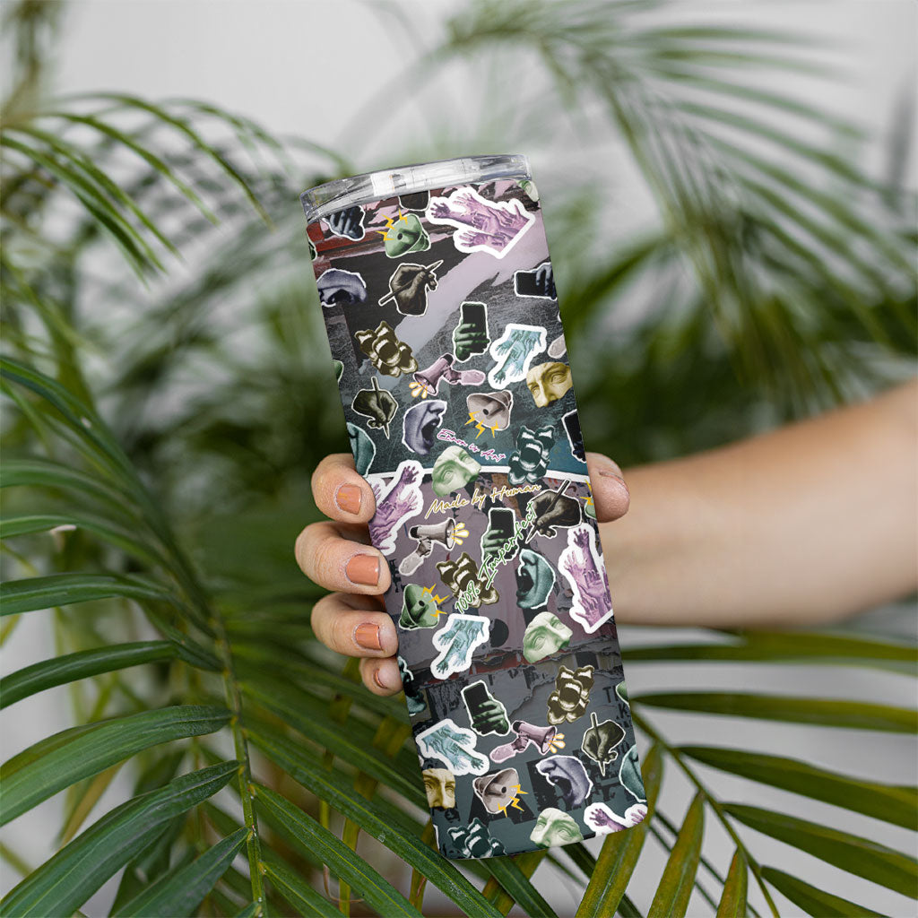Personalized Made By Human Imperfect Statue Faces Skinny Tumbler Handmade Look Grunge Collage Pop Art